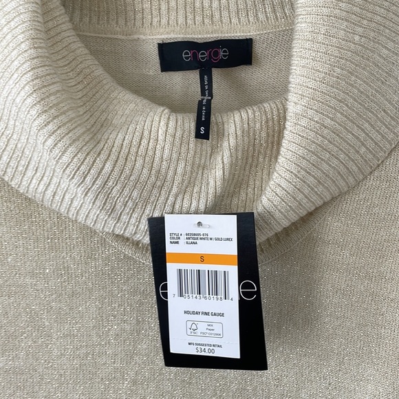 Energie Juniors' Metallic Cowl-Neck Long Sweater, Gold, Small - Picture 4 of 5